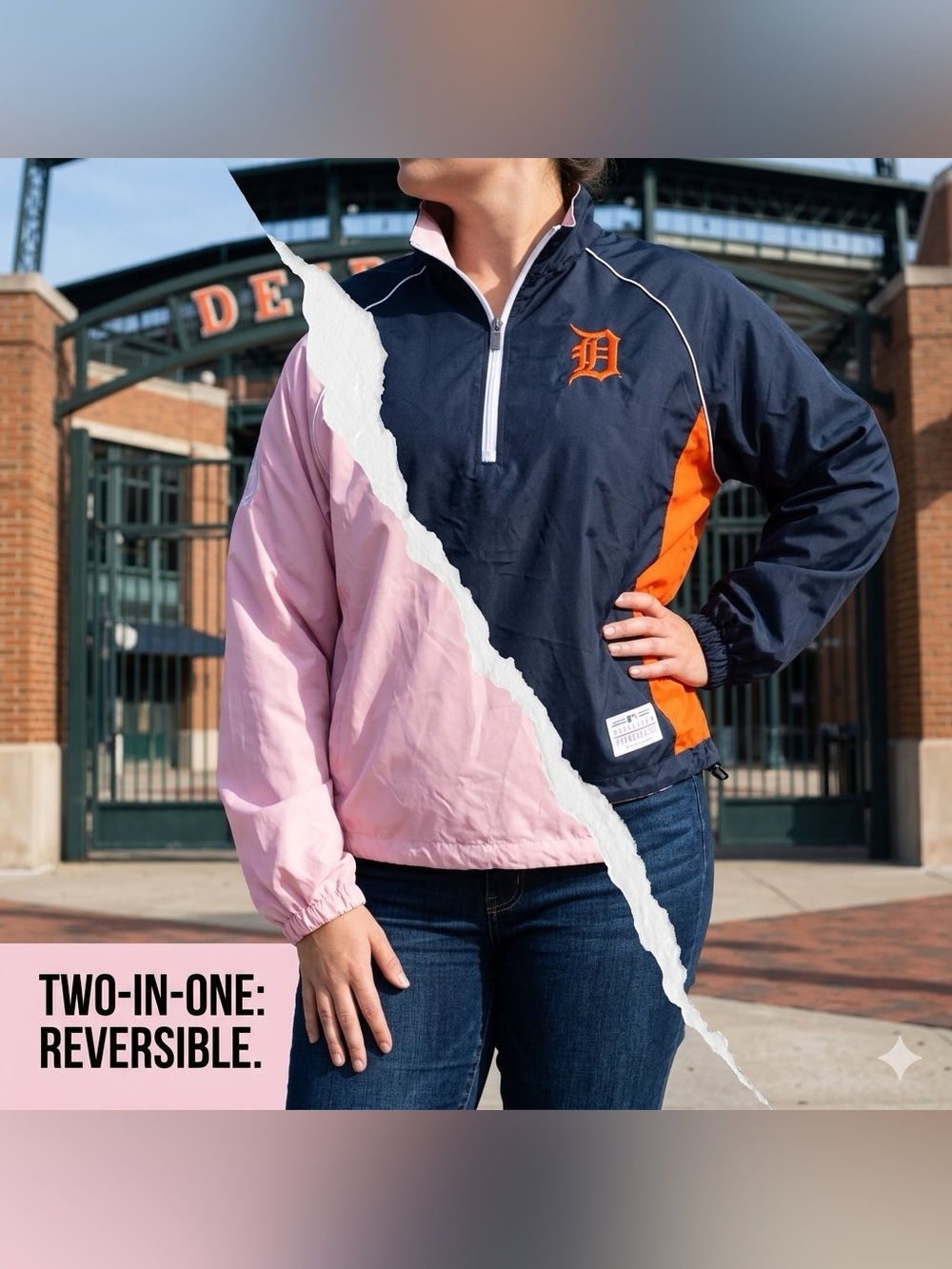 VTG Detroit Tigers Reversible Lady Fullbrook Half-Zip Jacket